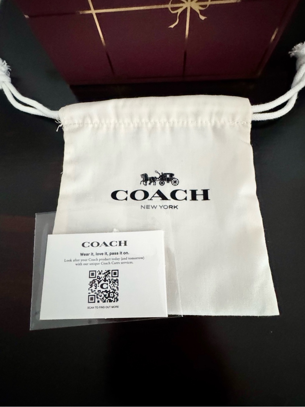 Authentic COACH White Drawstring Jewelry Logo Pouch Dustbag